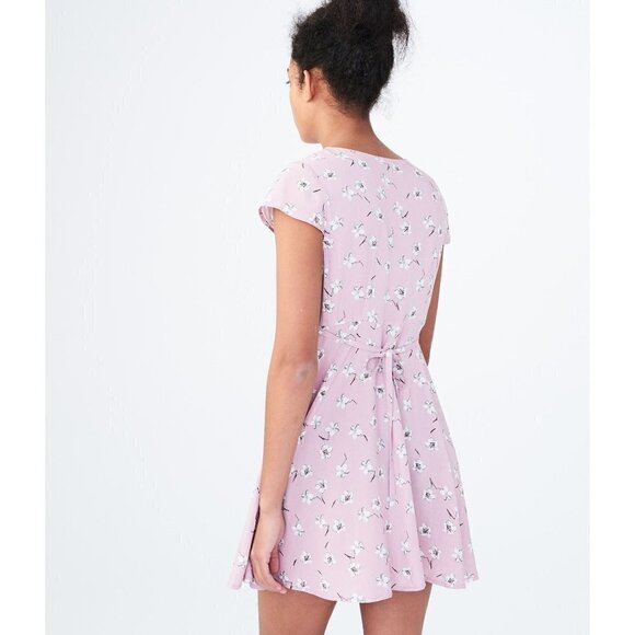 Aeropostale Pink Floral Short Sleeve Button Front Mini Shirt Dress XS - Picture 2 of 6